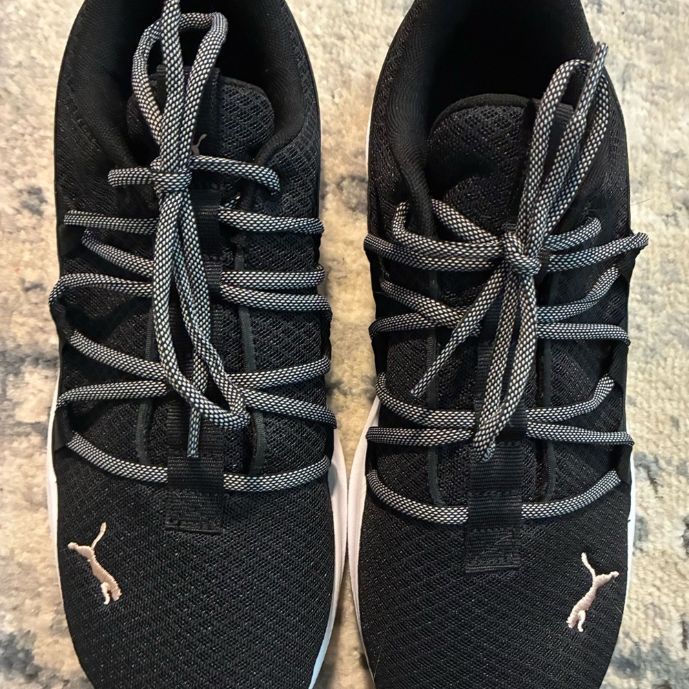 Puma Black Mesh Athletic Shoes with White Accents